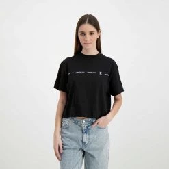 CALVIN KLEIN JEANS T-SHIRT CROP REPEAT LOGO DONNA Nero -Tendenza Italia calvin klein jeans j20j217709 t shirt crop repeat logo donna casual donna 044968801 beh 5