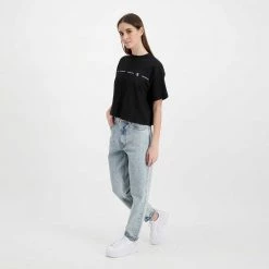 CALVIN KLEIN JEANS T-SHIRT CROP REPEAT LOGO DONNA Nero -Tendenza Italia calvin klein jeans j20j217709 t shirt crop repeat logo donna casual donna 044968801 beh 6