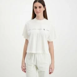 CALVIN KLEIN JEANS T-SHIRT CROP REPEAT LOGO DONNA Bianco -Tendenza Italia calvin klein jeans j20j217709 t shirt cropp repeat logo donna casual donna 044968901 yas 3
