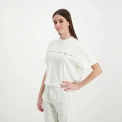 CALVIN KLEIN JEANS T-SHIRT CROP REPEAT LOGO DONNA Bianco -Tendenza Italia calvin klein jeans j20j217709 t shirt cropp repeat logo donna casual donna 044968901 yas 5