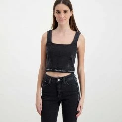 CALVIN KLEIN JEANS TOP IN DENIM DONNA Nero -Tendenza Italia calvin klein jeans j20j217819 top in denim donna casual donna 044969801 1by 3