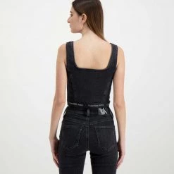 CALVIN KLEIN JEANS TOP IN DENIM DONNA Nero -Tendenza Italia calvin klein jeans j20j217819 top in denim donna casual donna 044969801 1by 4