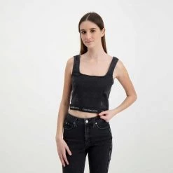 CALVIN KLEIN JEANS TOP IN DENIM DONNA Nero -Tendenza Italia calvin klein jeans j20j217819 top in denim donna casual donna 044969801 1by 5