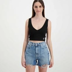 CALVIN KLEIN JEANS TOP RIB CROP DONNA Nero -Tendenza Italia calvin klein jeans j20j218334 top rib crop donna casual donna 044971701 beh 3