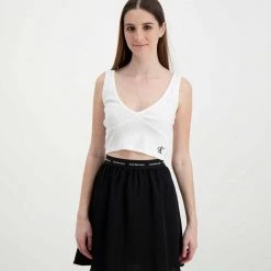 CALVIN KLEIN JEANS TOP RIB CROP DONNA Bianco -Tendenza Italia calvin klein jeans j20j218334 top rib crop donna casual donna 044971801 yaf 3