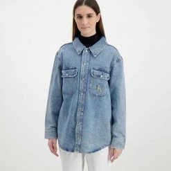 CALVIN KLEIN JEANS GIACCA OVERSHIRT DONNA Azzurro -Tendenza Italia calvin klein jeans j20j218466 giacca overshirt donna giacconi donna 044970901 1aa 3