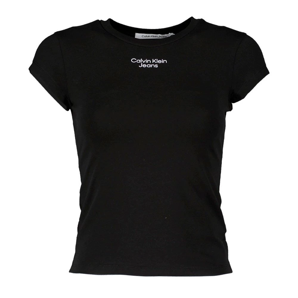 CALVIN KLEIN JEANS T-SHIRT STACKED LOGO SLIM DONNA Nero 3 CALVIN KLEIN JEANS T-SHIRT STACKED LOGO SLIM DONNA Nero