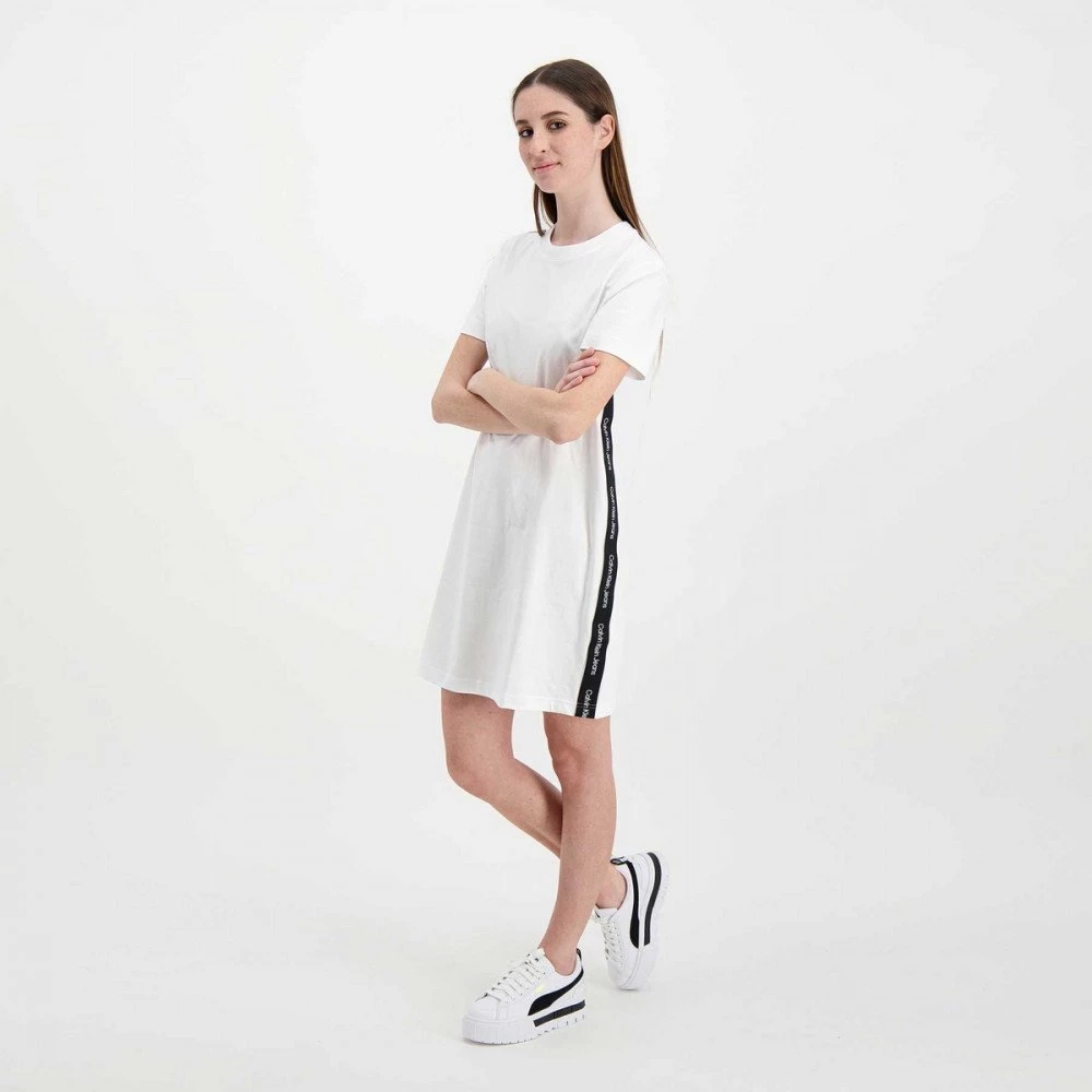 CALVIN KLEIN JEANS ABITO SIDE CONTRAST TAPE T-SHIRT DONNA Bianco 7 CALVIN KLEIN JEANS ABITO SIDE CONTRAST TAPE T-SHIRT DONNA Bianco - immagine 5