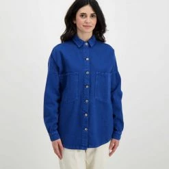 DIXIE CAMICIA IN DENIM OVERSIZE DONNA Royal -Tendenza Italia dixie c142t027 camicia in denim oversize donna casual donna 045838101 1650 3
