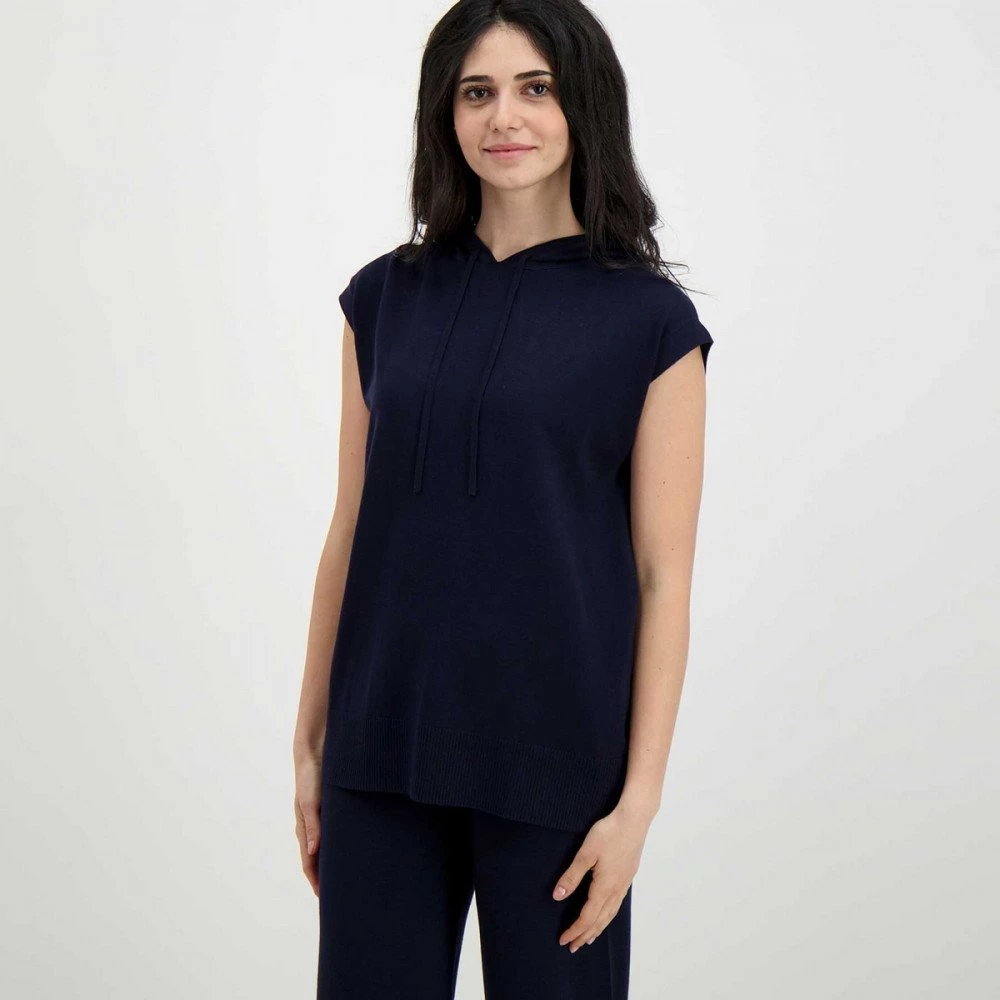 EMME MARELLA GILET OVER IN MAGLIA CON CAPPUCCIO DAVY DONNA Blu - immagine 3