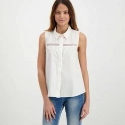 EMME MARELLA CAMICIA SMANICATA TRAFORATA FUOCO DONNA Bianco -Tendenza Italia emme marella fuoco camicia smanicata traforata fuoco donna casual donna 044639801 001 3