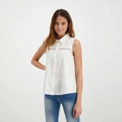 EMME MARELLA CAMICIA SMANICATA TRAFORATA FUOCO DONNA Bianco -Tendenza Italia emme marella fuoco camicia smanicata traforata fuoco donna casual donna 044639801 001 5