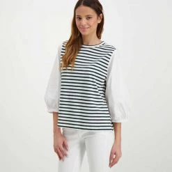 EMME MARELLA T-SHIRT JERSEY MALGA DONNA Bianco, Blu -Tendenza Italia emme marella malga t shirt jersey malga donna casual donna 044642301 005 3