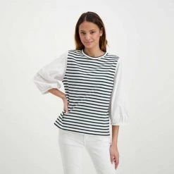 EMME MARELLA T-SHIRT JERSEY MALGA DONNA Bianco, Blu -Tendenza Italia emme marella malga t shirt jersey malga donna casual donna 044642301 005 5