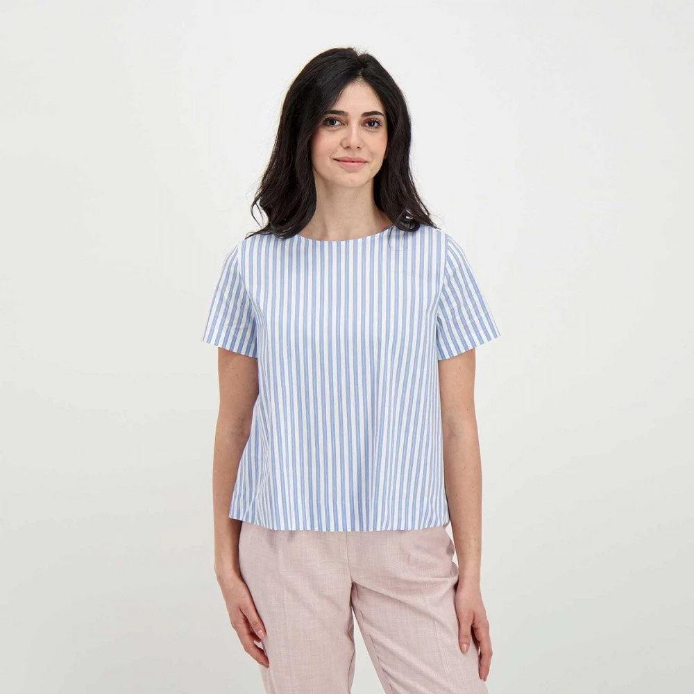 EMME MARELLA BLUSA IN POPLINE MIKI DONNA Azzurro, Bianco 7 EMME MARELLA BLUSA IN POPLINE MIKI DONNA Azzurro, Bianco - immagine 5