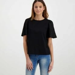 EMME MARELLA T-SHIRT MANICA SANGALLO PANAMA DONNA Nero -Tendenza Italia emme marella panama t shirt manica sangallo panama donna casual donna 044644001 004 2
