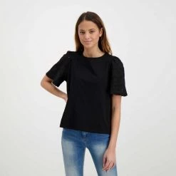 EMME MARELLA T-SHIRT MANICA SANGALLO PANAMA DONNA Nero -Tendenza Italia emme marella panama t shirt manica sangallo panama donna casual donna 044644001 004 4