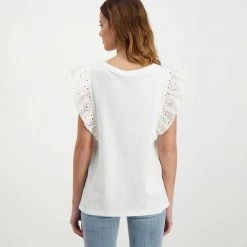 EMME MARELLA T-SHIRT CON ROUCHES SANGALLO ROYAL DONNA Bianco -Tendenza Italia emme marella royal t shirt con rouches sangallo royal donna casual donna 044645301 001 4