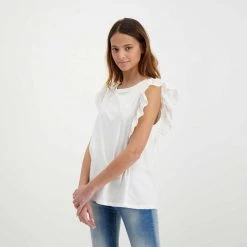 EMME MARELLA T-SHIRT CON ROUCHES SANGALLO ROYAL DONNA Bianco -Tendenza Italia emme marella royal t shirt con rouches sangallo royal donna casual donna 044645301 001 5