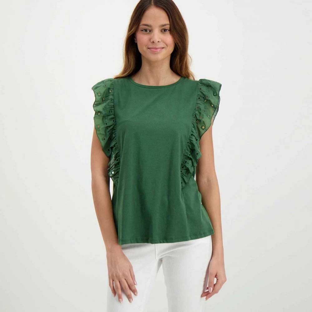 EMME MARELLA T-SHIRT CON ROUCHES SANGALLO ROYAL DONNA Verde 5 EMME MARELLA T-SHIRT CON ROUCHES SANGALLO ROYAL DONNA Verde - immagine 3