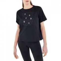 FREDDY T-SHIRT BASIC COTTON SCRITTE DONNA Nero -Tendenza Italia freddy s2wbct7 t shirt basic cotton scritte donna sport style donna 045252201 n 2