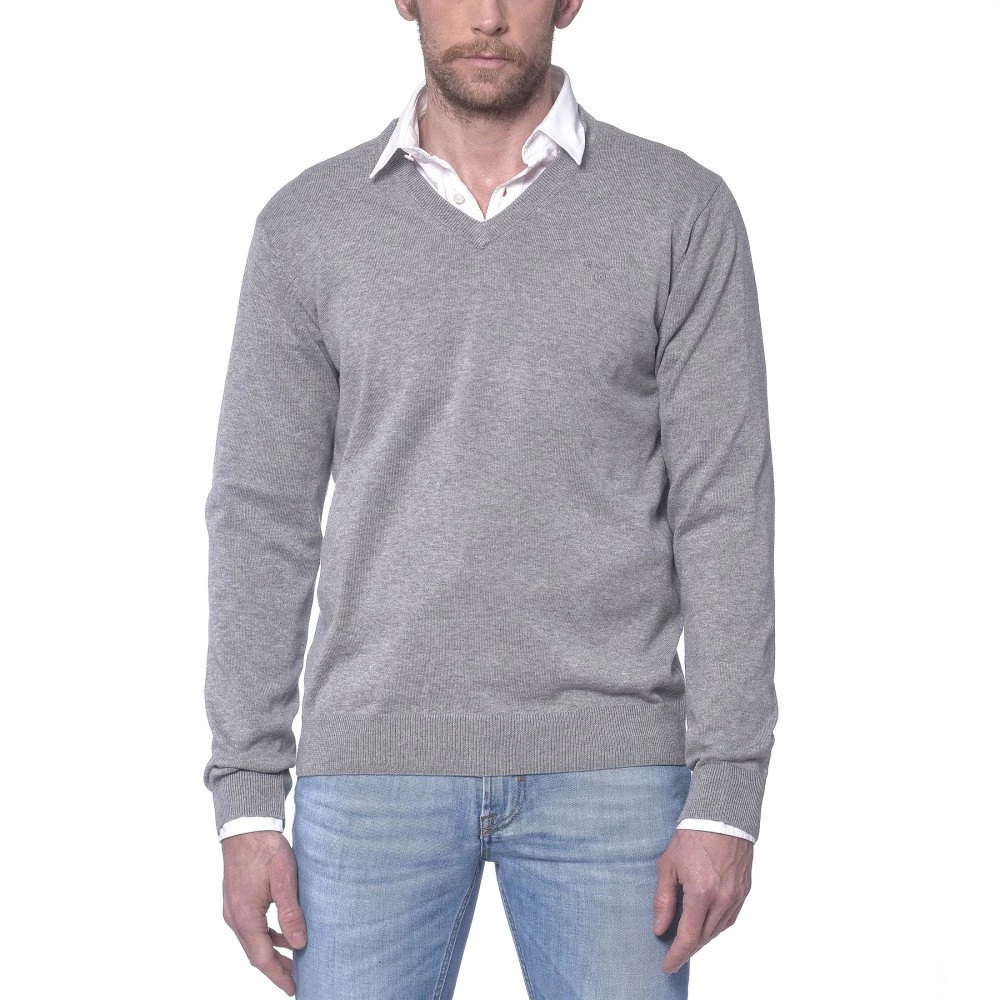GANT Maglione Scollo V Basico Grigio 3 GANT Maglione Scollo V Basico Grigio