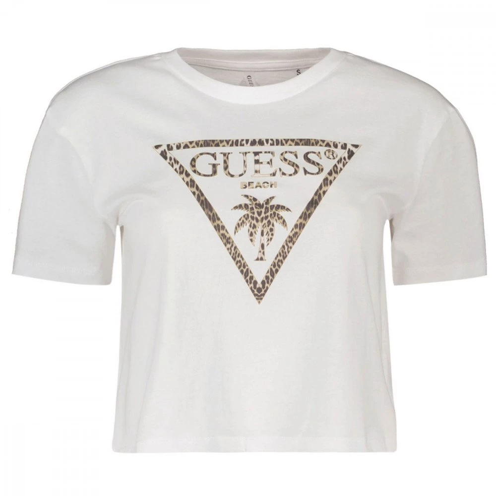GUESS T-SHIRT CROP LOGO ANIMALIER DONNA 3 GUESS T-SHIRT CROP LOGO ANIMALIER DONNA