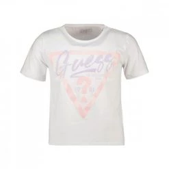 GUESS T-SHIRT CROP LOGO BAMBINA Bianco
