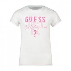 GUESS T-SHIRT LOGO GLITTER BAMBINA Bianco