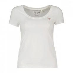 GUESS T-SHIRT MINI LOGO STRASS DONNA Bianco