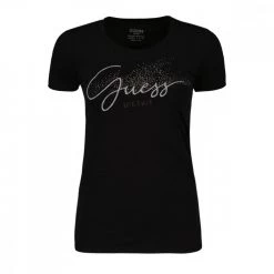 GUESS T-SHIRT LOGO STRASS DONNA Nero