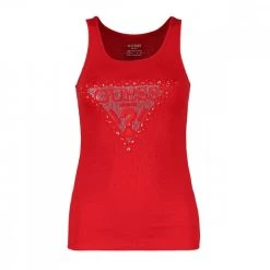 GUESS CANOTTA LOGO STRASS DONNA Rosso