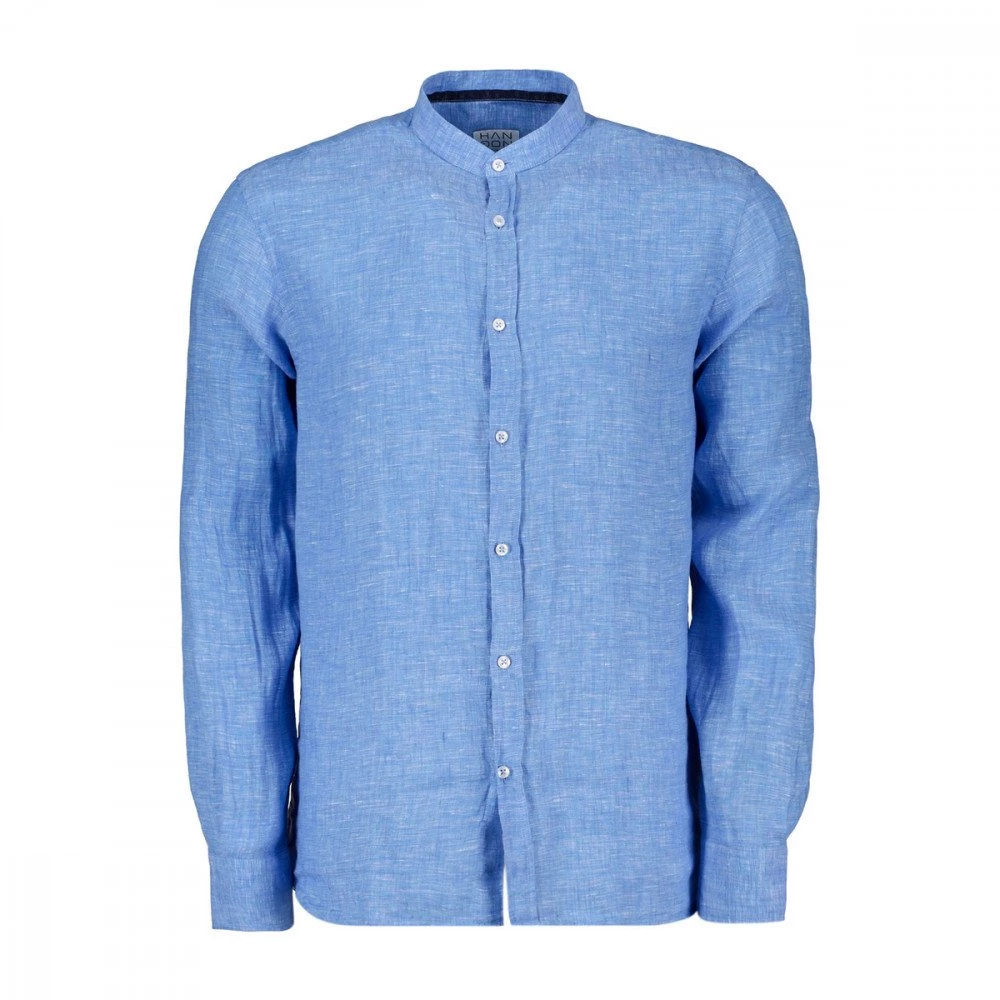 HANG ON CAMICIA IN LINO COLLO COREANA Azzurro
