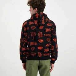 IUTER FELPA CON CAPPUCCIO HORNS ALLOVER Nero -Tendenza Italia iuter 22sish03 felpa con cappuccio horns allover street style uomo 044739101 black 4