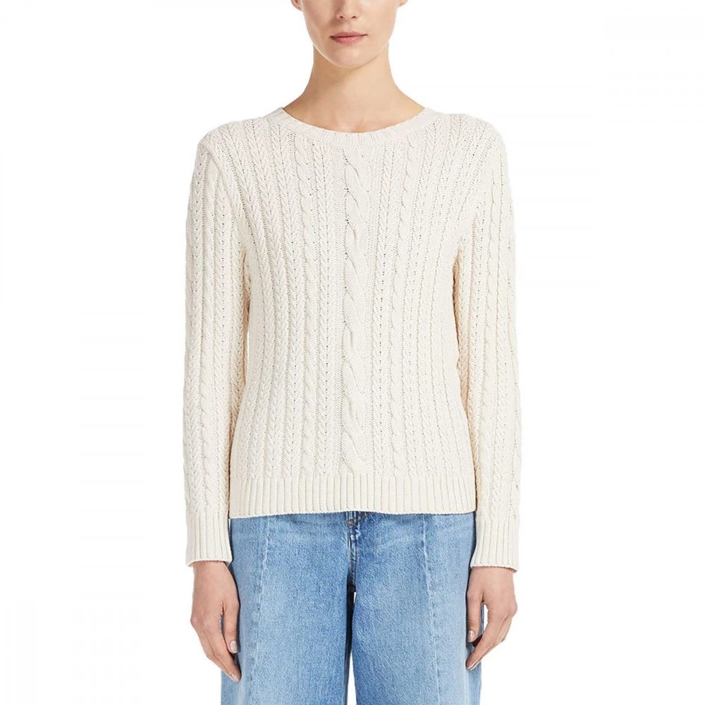 MAX MARA WEEKEND MAGLIONE GIROCOLLO TRECCIA BASCHI DONNA Bianco - immagine 2