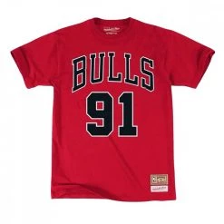 MITCHELL & NESS T-SHIRT NAME NUMBER RODMAN 91 BULLS Rosso