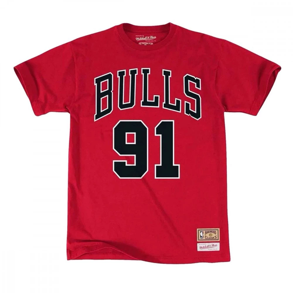 MITCHELL & NESS T-SHIRT NAME NUMBER RODMAN 91 BULLS Rosso 3 MITCHELL & NESS T-SHIRT NAME NUMBER RODMAN 91 BULLS Rosso