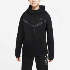 NIKE FELPA FULL ZIP CON CAPPUCCIO TECH FLEECE BAMBINO Nero -Tendenza Italia nike cu9223 felpa full zip con cappuccio tech fleece bambino abbigliamento bambino 040977501 010 3