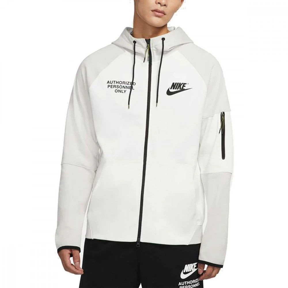 NIKE FELPA FULL ZIP CON CAPPUCCIO TECH FLEECE Bianco