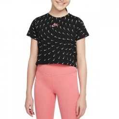 NIKE T-SHIRT CROP SWOOSHFETTI BAMBINA Nero