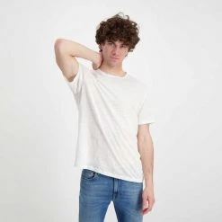 SUN 68 T-SHIRT IN LINO Bianco -Tendenza Italia sun 68 t32136 t shirt in lino casual uomo 044820501 01 4