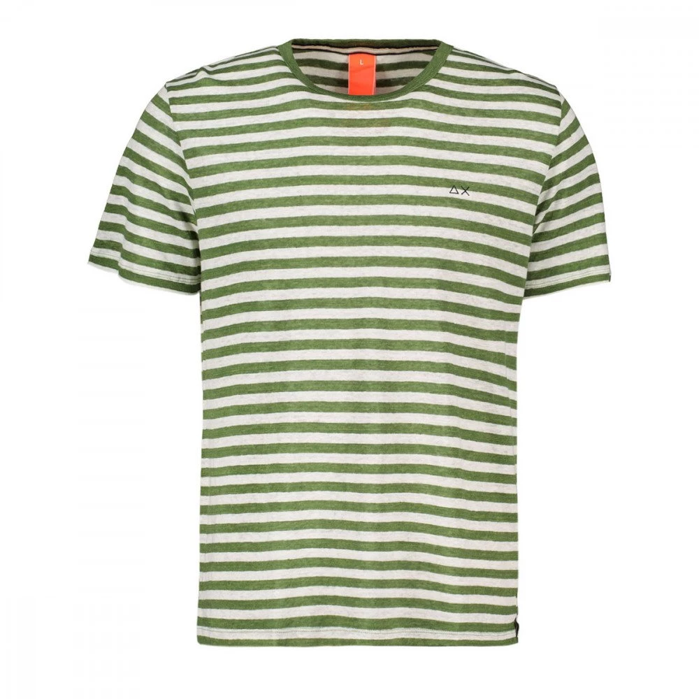 SUN 68 T-SHIRT IN LINO A RIGHE Bianco, Verde 3 SUN 68 T-SHIRT IN LINO A RIGHE Bianco, Verde