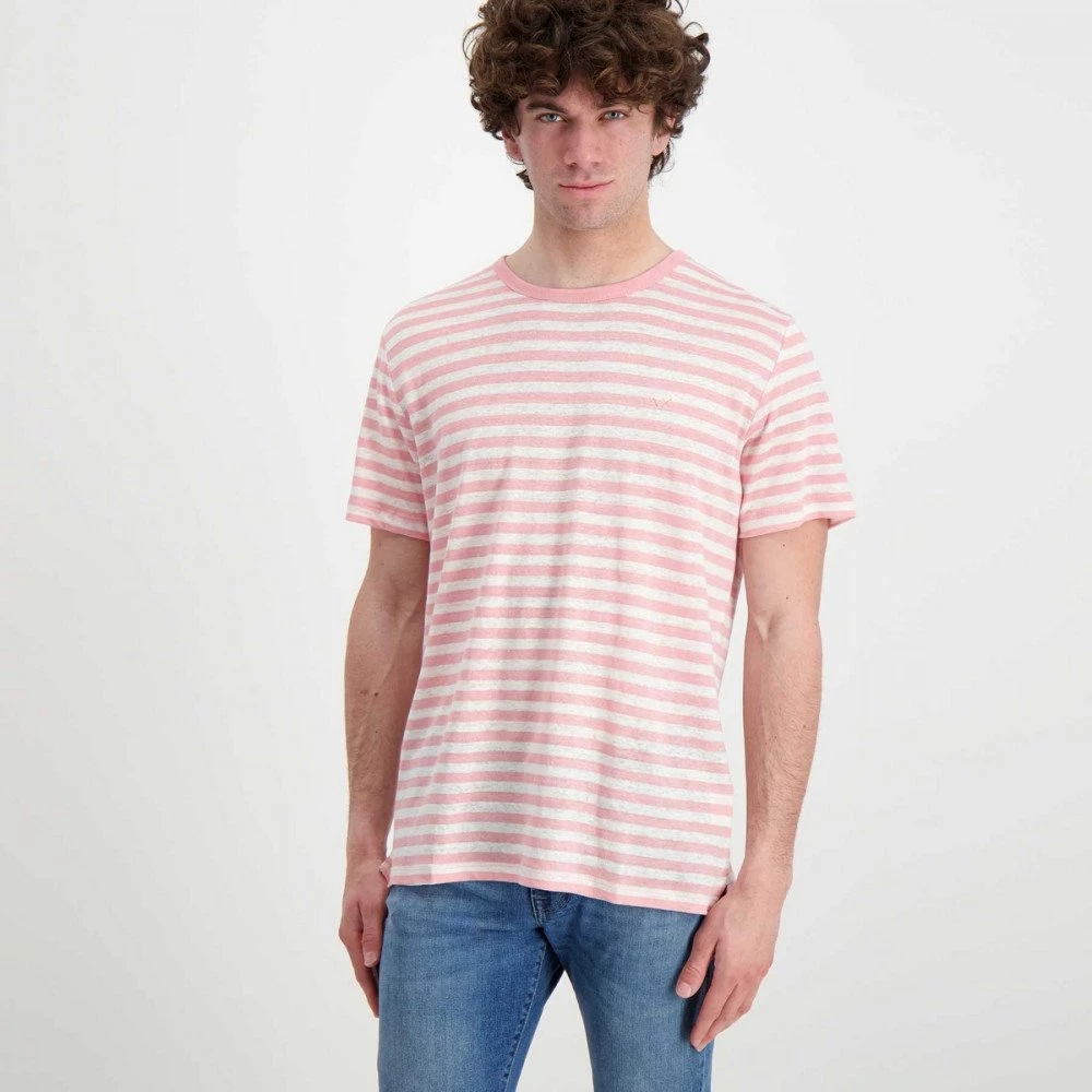 SUN 68 T-SHIRT IN LINO A RIGHE Bianco, Rosa 4 SUN 68 T-SHIRT IN LINO A RIGHE Bianco, Rosa - immagine 2