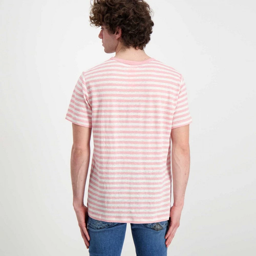 SUN 68 T-SHIRT IN LINO A RIGHE Bianco, Rosa 5 SUN 68 T-SHIRT IN LINO A RIGHE Bianco, Rosa - immagine 3