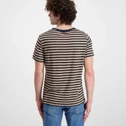 SUN 68 T-SHIRT IN LINO A RIGHE Beige, Blu -Tendenza Italia sun 68 t32137 t shirt in lino a righe casual uomo 044821001 0718 3