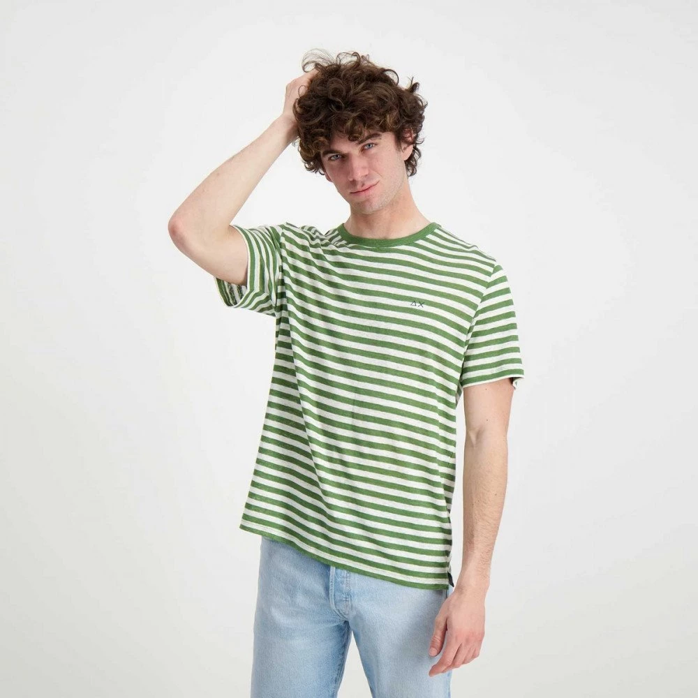 SUN 68 T-SHIRT IN LINO A RIGHE Bianco, Verde 6 SUN 68 T-SHIRT IN LINO A RIGHE Bianco, Verde - immagine 4