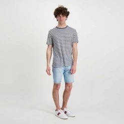 SUN 68 T-SHIRT IN LINO A RIGHE Bianco, Grigio -Tendenza Italia sun 68 t32137 t shirt in lino a righe casual uomo 044821201 9918 5