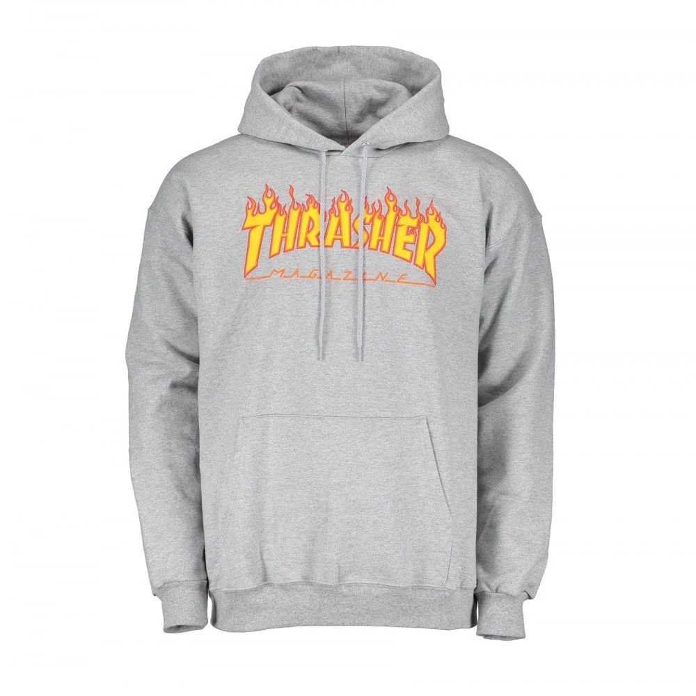 THRASHER FELPA CON CAPPUCCIO FLAME LOGO Grigio 3 THRASHER FELPA CON CAPPUCCIO FLAME LOGO Grigio