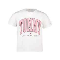 TOMMY HILFIGER T-SHIRT CROP VARSITY BAMBINA Bianco