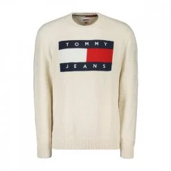 TOMMY JEANS MAGLIONE GIROCOLLO BANDIERA A INTARSIO Bianco